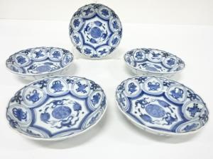 古伊万里　染付　宝尽くし　五寸皿　5客